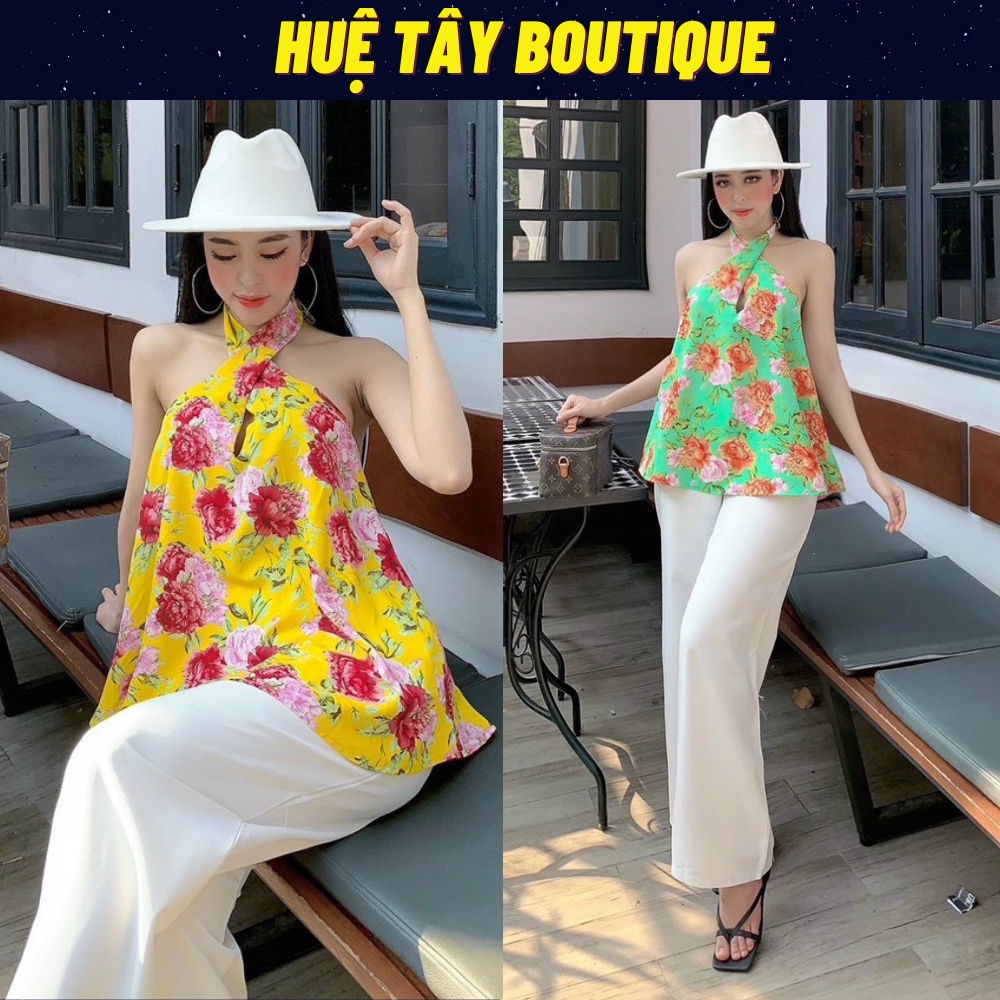 Set yếm nữ, Set yếm quần tây trắng from rộng hoạ tiết cao cấp hàng chuẩn như hình SKUS-51