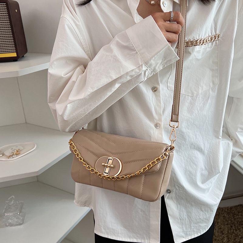 Túi Đeo Vai Màu Trơn Có Nắp Đậy Thời Trang Cho Nữ