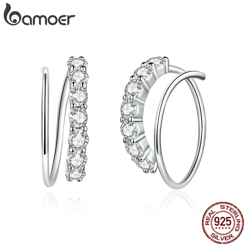 Khuyên tai Bamoer Bạc bạch kim 925 thiết kế đơn giản thời trang cho nữ
