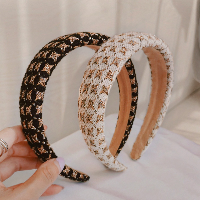 Băng Đô Vải Tweed Dệt Kim Bản Rộng Họa Tiết Kẻ Sọc Cổ Điển Thanh Lịch Cho Nữ