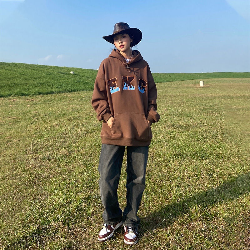 Áo hoodie lót nhung dày dặn dáng rộng in chữ thời trang thu đông dành cho nam và nữ | BigBuy360 - bigbuy360.vn