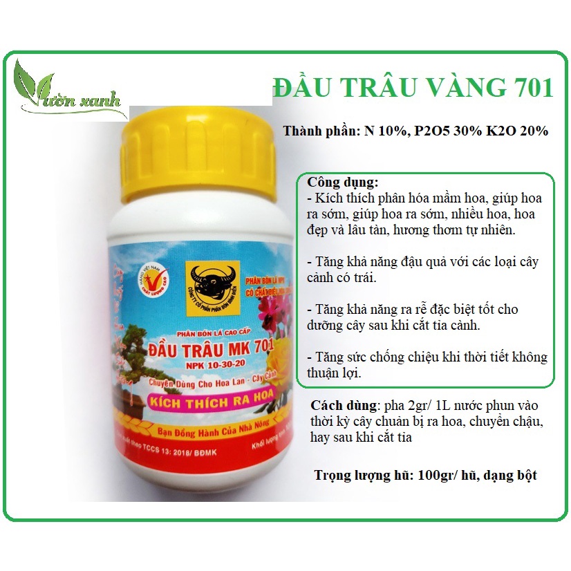 Phân bón NPK, phân bón lá Đầu Trâu chuyên dành cho hoa lan, cây kiểng 100gr/hũ