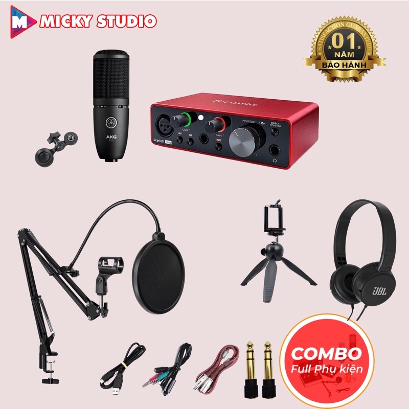 Combo micro AKG P120 Sound card Focusrite scarlett solo gen 3 + đầy đủ phụ kiện