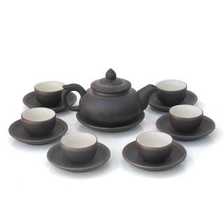 Bộ ấm chén gốm đen lòng trắng