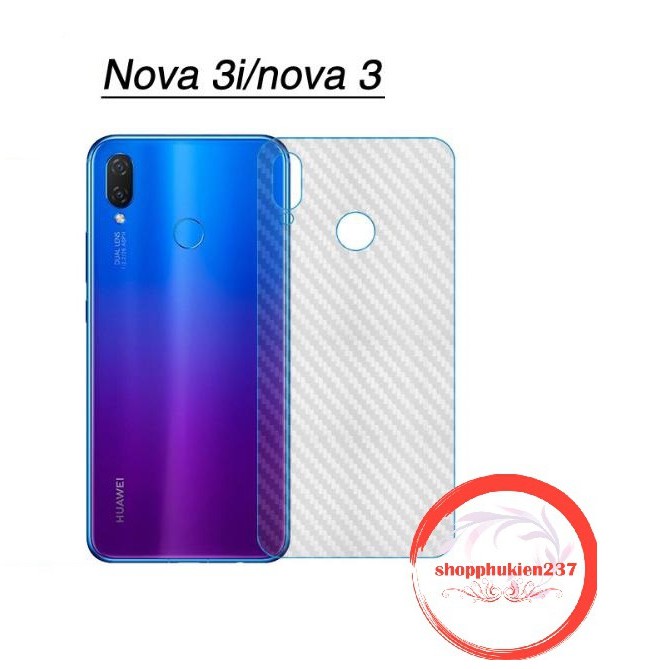 Bộ 3 tấm dán lưng mặt sau vân carbon 3D trong suốt cho điện thoại Huawei Nova 3, Nova 3i,Huawei Y9 2019