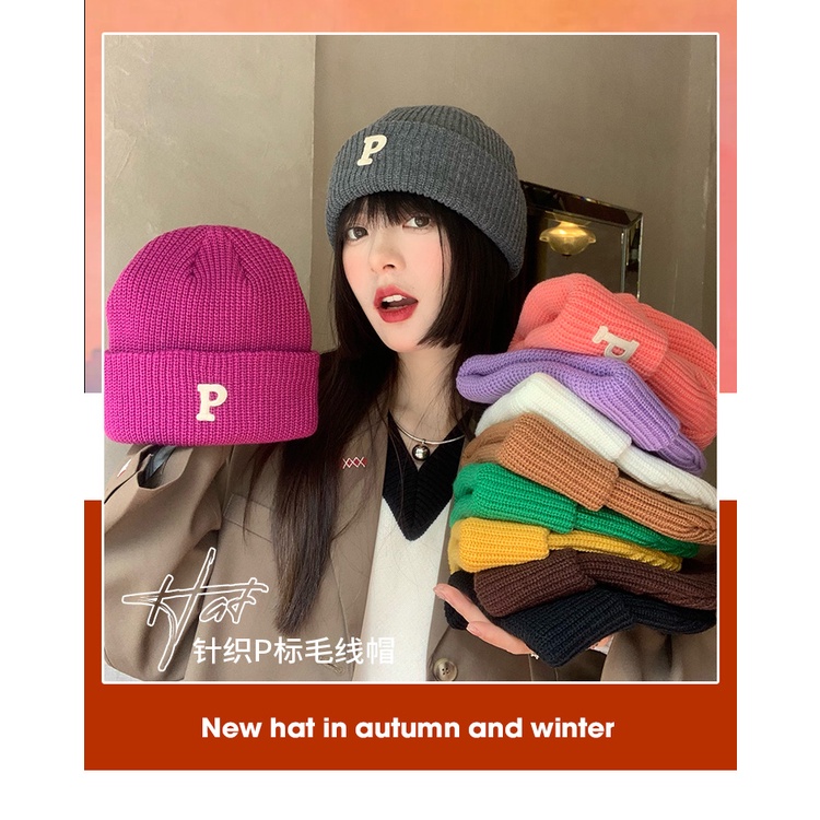 Nón len giữ ấm in chữ phong cách Hàn Quốc thời trang cho nữ