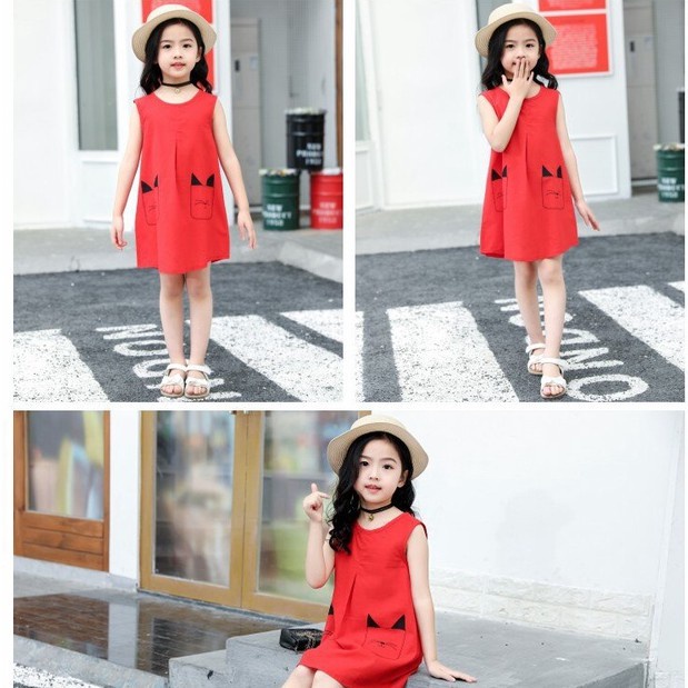 1-13 Years Girls Dresses Kids Summer Sleeveless Strap Dress Linen Solid Color Children Clothes Girl Casual Sundress