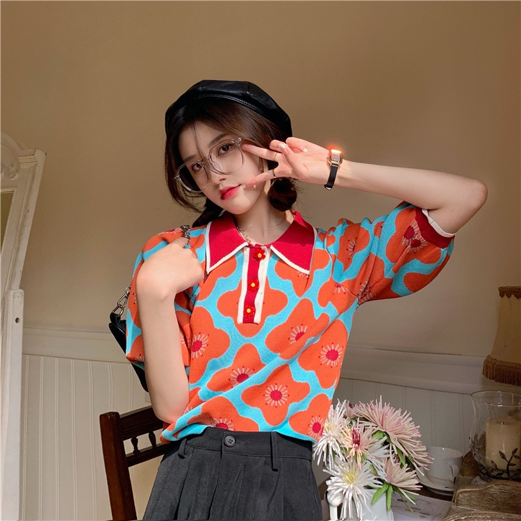 Xiaozhainv Áo Sơ Mi Tay Ngắn In Họa Tiết Hoa Phong Cách Hàn Quốc Cho Nữ