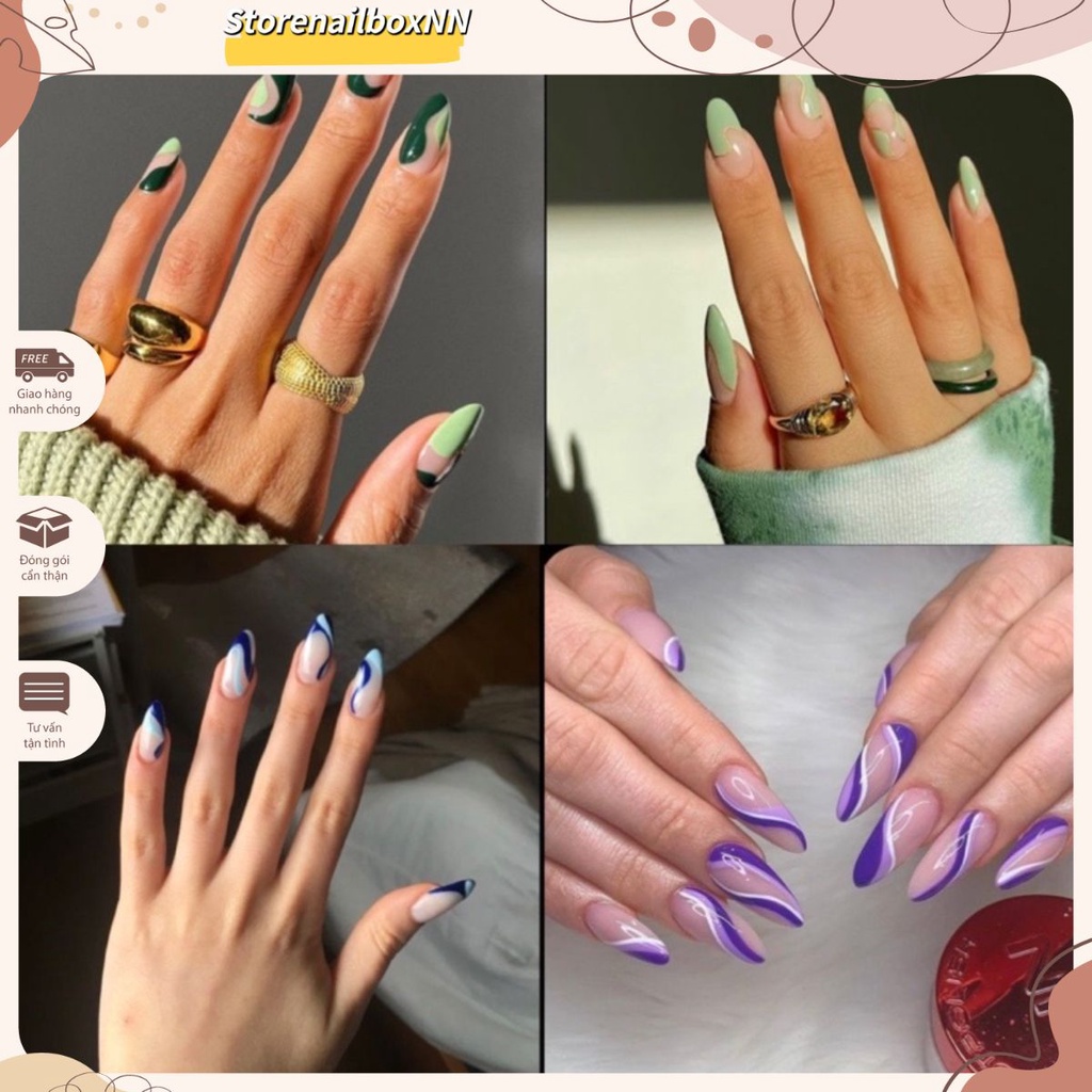 Nailbox ,10 móng úp hoạ tiết đơn giản.