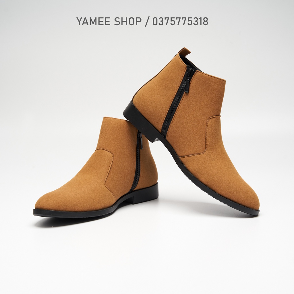 Giày chelsea boots nam da lộn, cổ khóa, đế khâu chắc chắn.