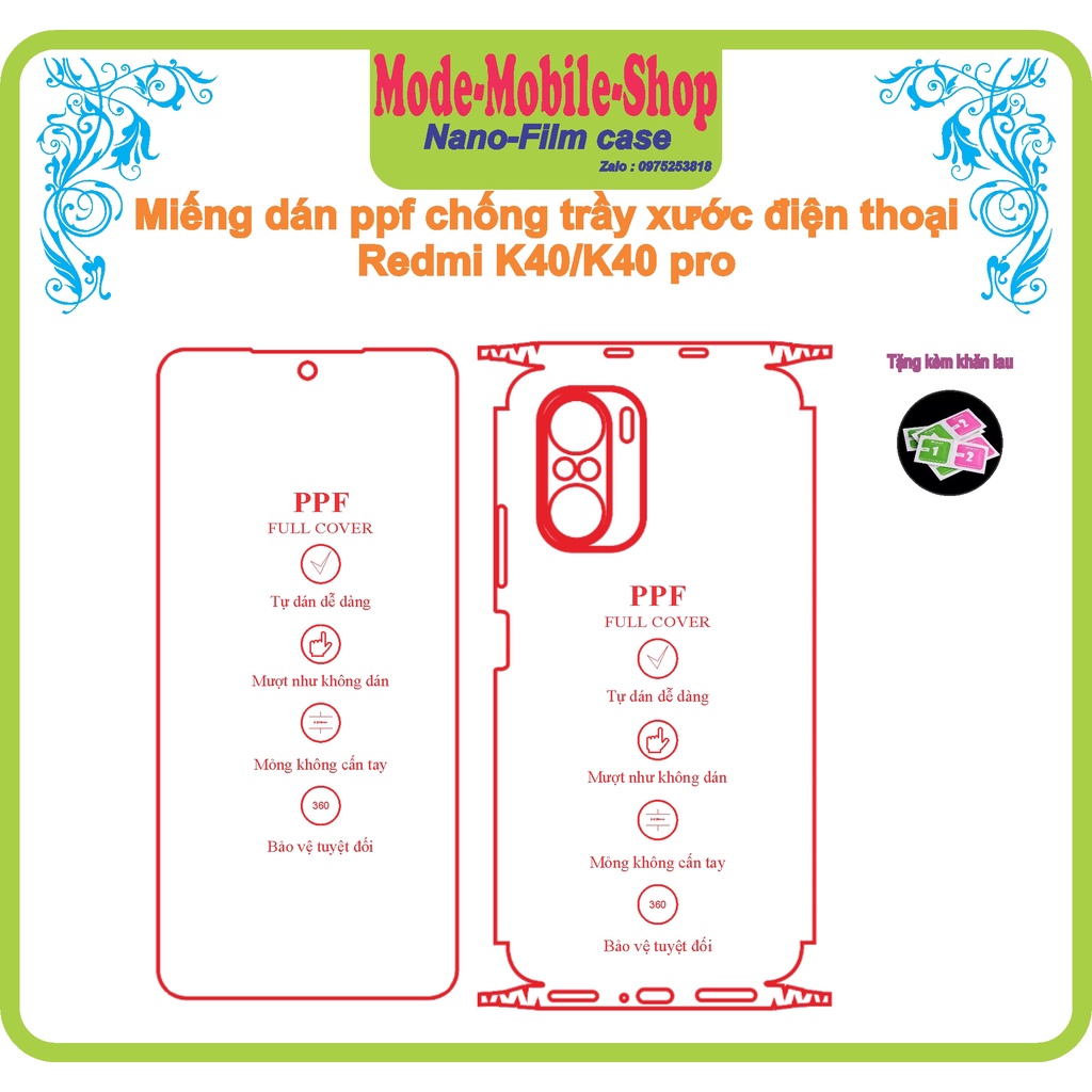 miếng dán ppf chống trầy xước điện thoại redmi k40/k40 pro