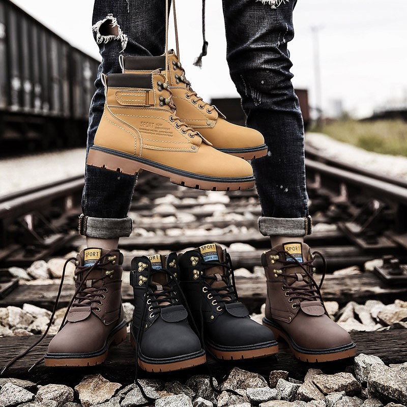 Giày bốt Martin da thật cổ cao thời trang thu đông cá tính