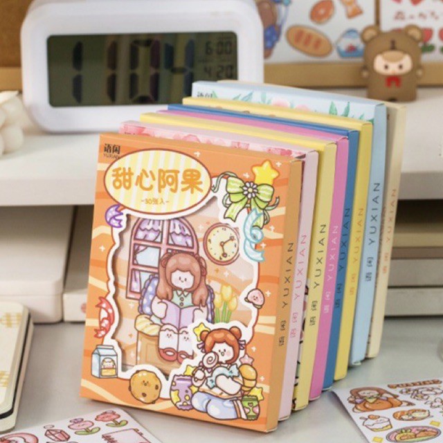 Hộp 30 tờ stickers nhiều chủ đề dùng để trang trí DIY