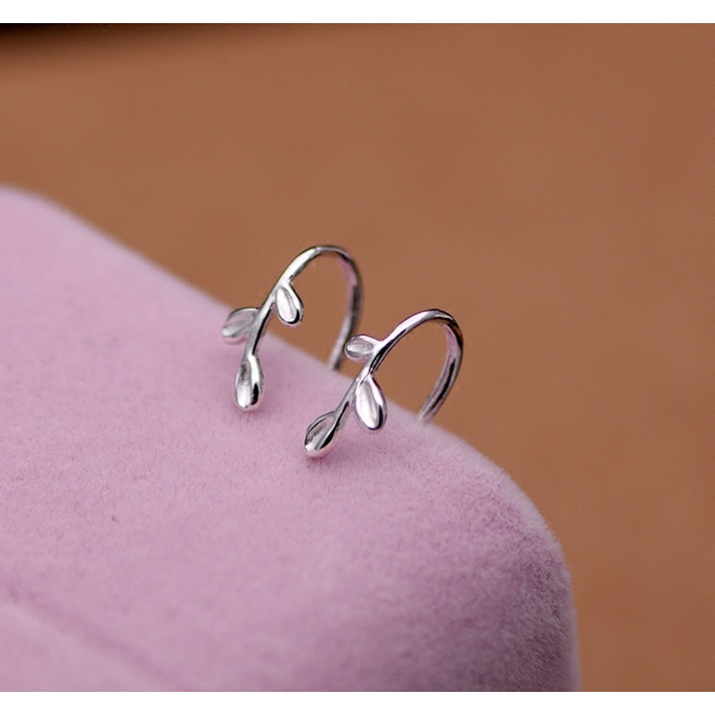 Bông tai bạc nữ DaLiA Jewelry khuyên tai dạng móc hình lá nữ tính đeo đơn giản cho nàng