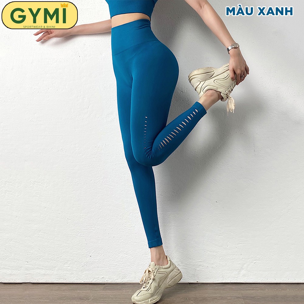 Quần tập gym yoga nữ GYMI QD20 dáng legging thể thao cạp cao nâng mông chất dệt cắt lazer ống quần