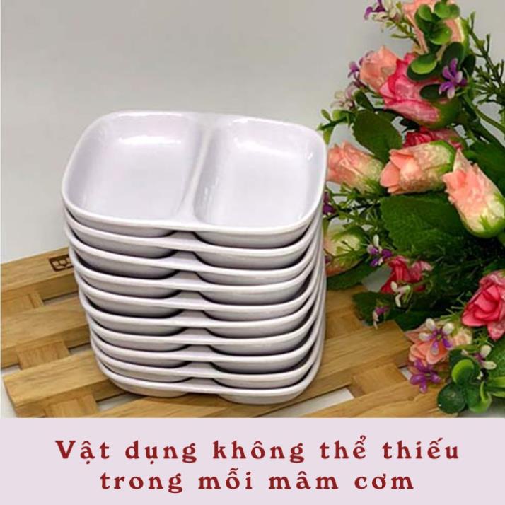 COMBO 3 chiếc Đĩa Nhựa loại 2 Ngăn Đựng Gia Vị Cho Nhà Bếp Đĩa Nhựa Phip Đựng Nước Chấm Việt Nhật Plastic No.1205