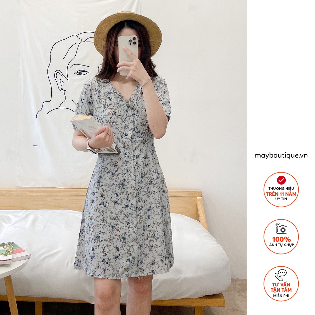 [HÀNG CÓ SẴN] Váy hoa nhí May Boutique cổ tim voan lụa dáng vintage VKZ21H_106.046