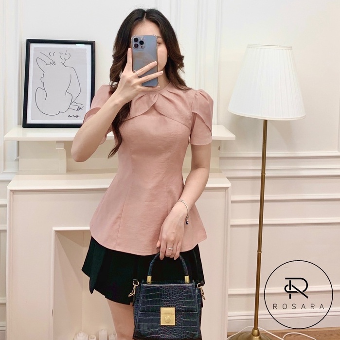 Ao Pelum Thời Trang Nữ Tơ Màu Hồng Chiết Eo Tay Ngắn Tôn Dáng Rosara G22