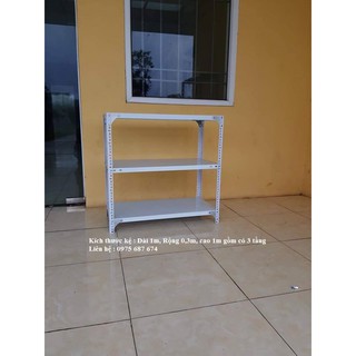 Kệ sắt V lỗ đa năng 3 tầng màu trắng : dài 1m, rộng 0,3m, cao 1m