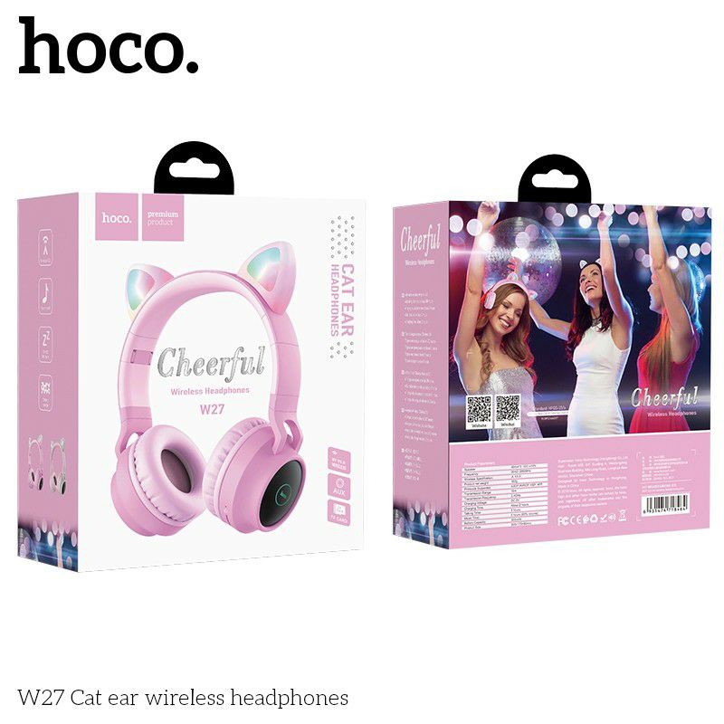 💢 Headphone Bluetooth tai mèo Hoco W27, màu hồng