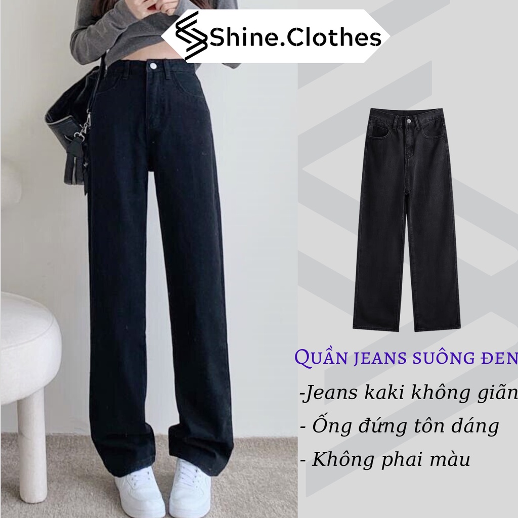 Quần jeans kaki ĐEN dáng suông SHINE CLOTHES cạp cao hack chân , quần bagy dài đen trơn bazic tôn dáng