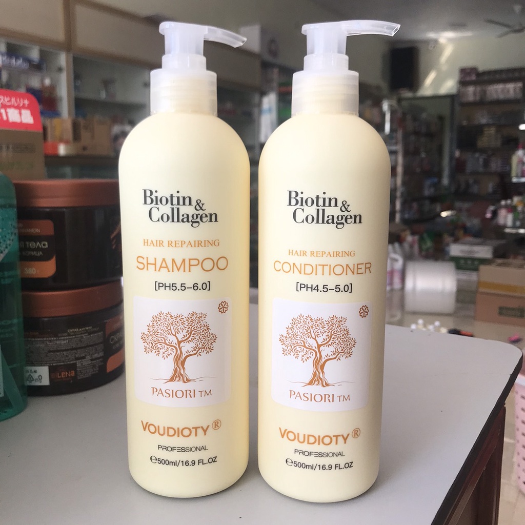 Bộ Dầu Gội Xả Biotin&Collagen 500+500ml Màu Vàng Siêu Mềm Mượt