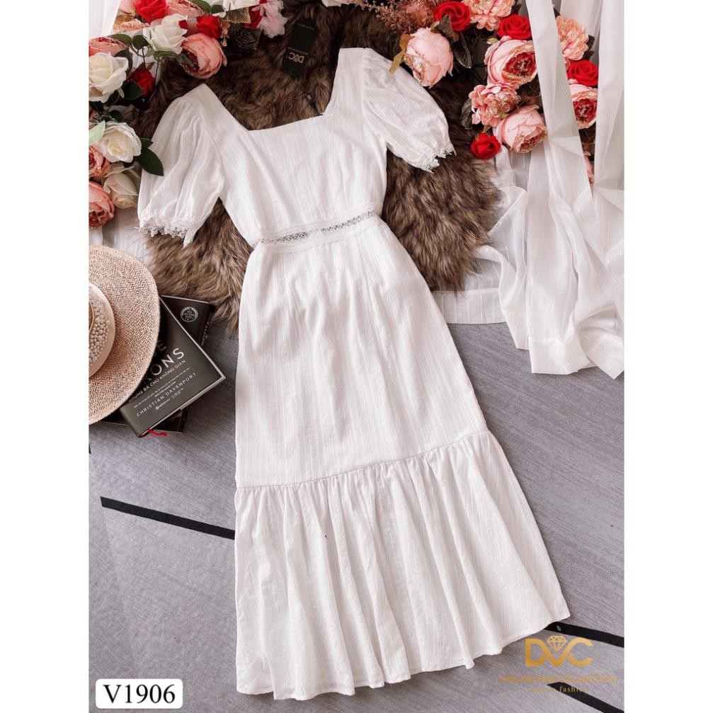Váy trắng cổ vuông đuôi cá V1906 - Đẹp Shop DVC (Kèm ảnh thật trải sàn do shop tự chụp)