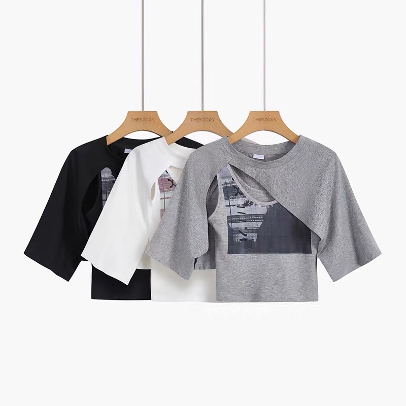 áo croptop kèm áo choàng ngoài