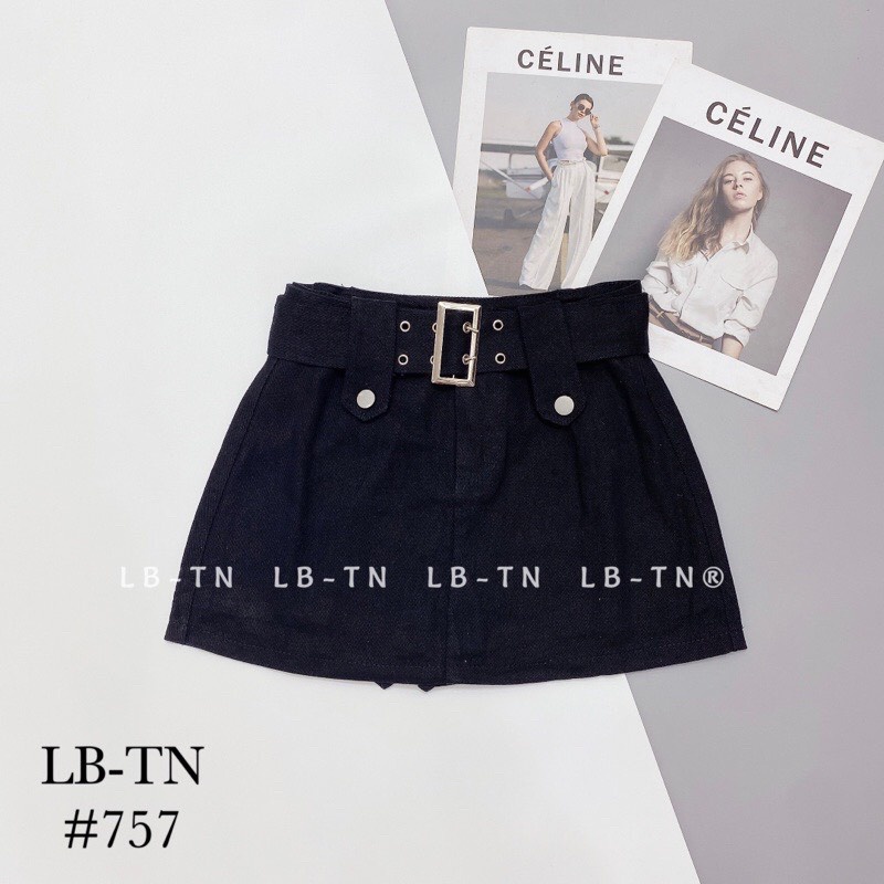 Chân váy bò kèm đai có quần trong , Quần giả váy jean kaki kèm đai siêu hot hit 4 màu trắng đen hồng nâu be