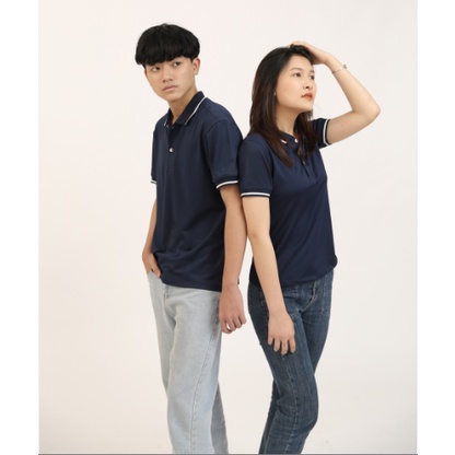 Áo Polo Nữ Màu Xanh Tím Than BLUECHIC Phối Viền Chìm Vải Poly Co Giãn Dáng Công Sở Trẻ Trung NF006