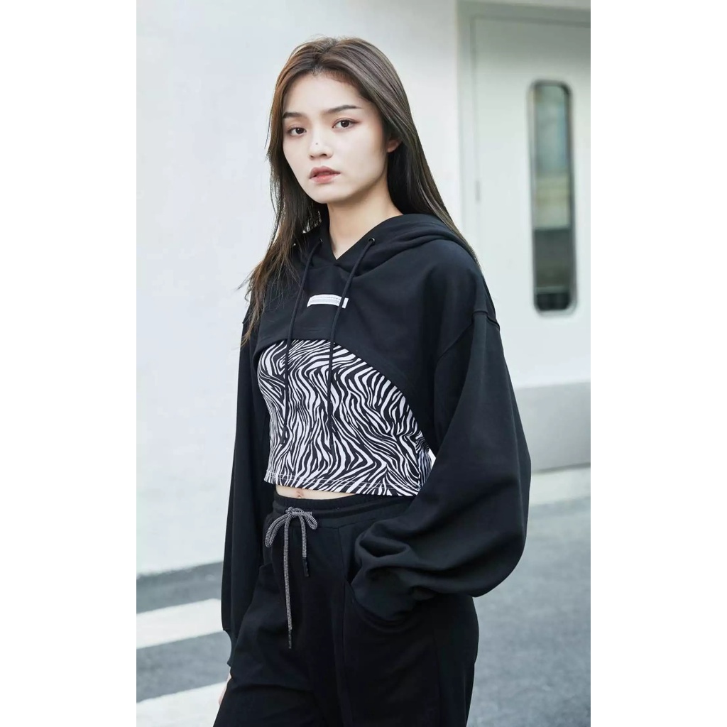 Áo hoodie Croptop Vero Moda Black - tặng kèm Áo ống hình in zebra ngựa vằn - áo khoác nữ