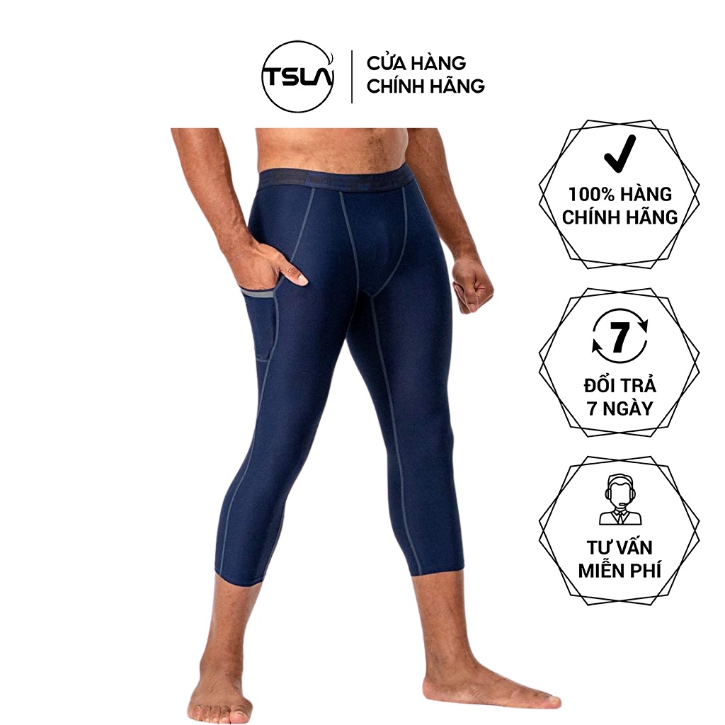 Quần legging thể thao nam lửng Devops đen có túi tập gym bó cơ sát ôm đùi cạp cao lưng thun đá bóng yoga