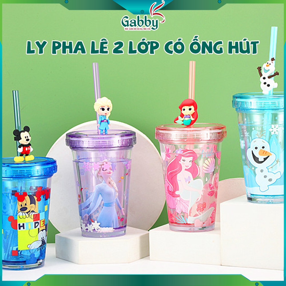 LY PHA LÊ 2 LỚP CÓ ỐNG HÚT DISNEY (MICKEY/ ELSA/ ARIEL/ OLAF/ MINNIE/ MC QUEEN/ JUMBO)