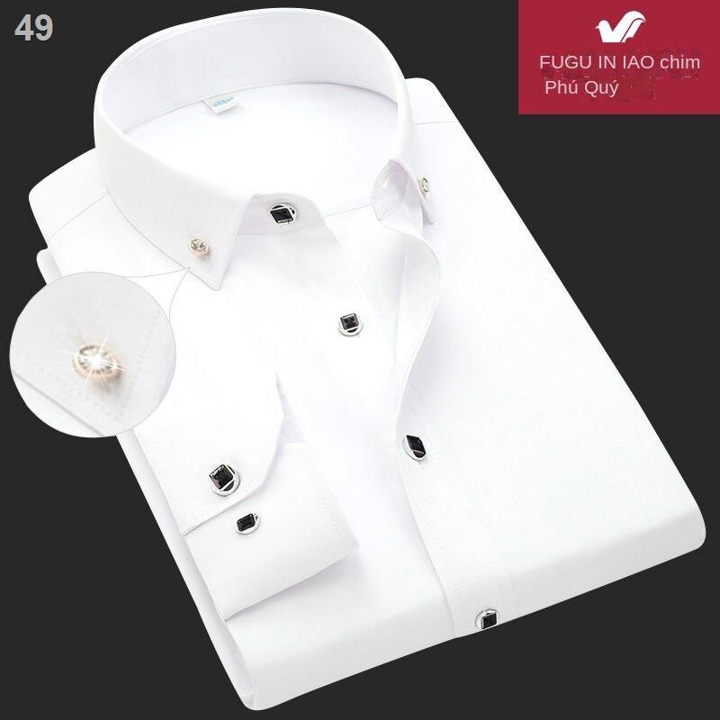 【chuyên gia săn sale】✴◐Rich bird cotton nam dài tay áo sơ mi công cụ phiên bản Hàn Quốc ngắn trắng mỏng chống nhăn phi