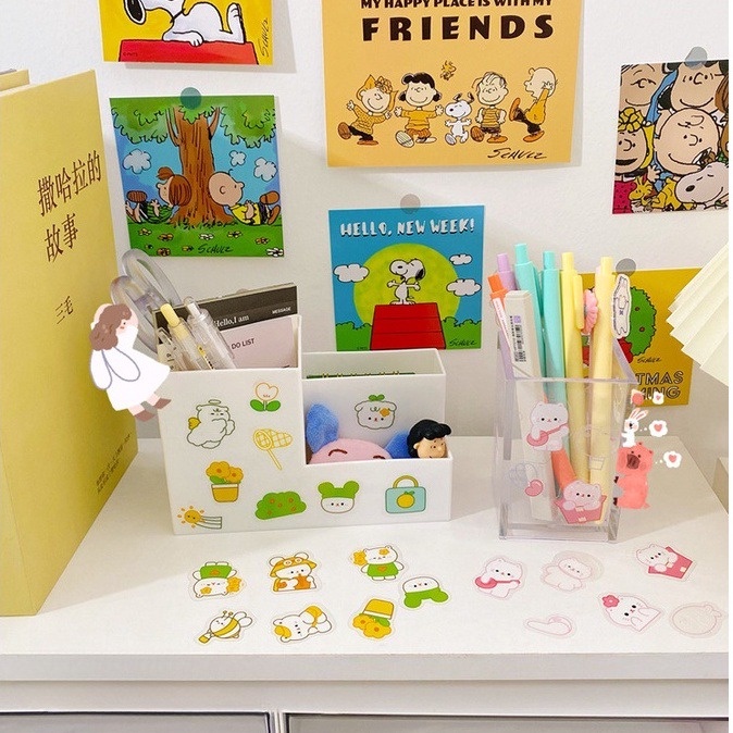 Sticker cute dán mũ bảo hiểm sổ điện thoại laptop bàn ghế góc làm việc 30 miếng PET K50 ngộ nghĩnh vui nhộn.