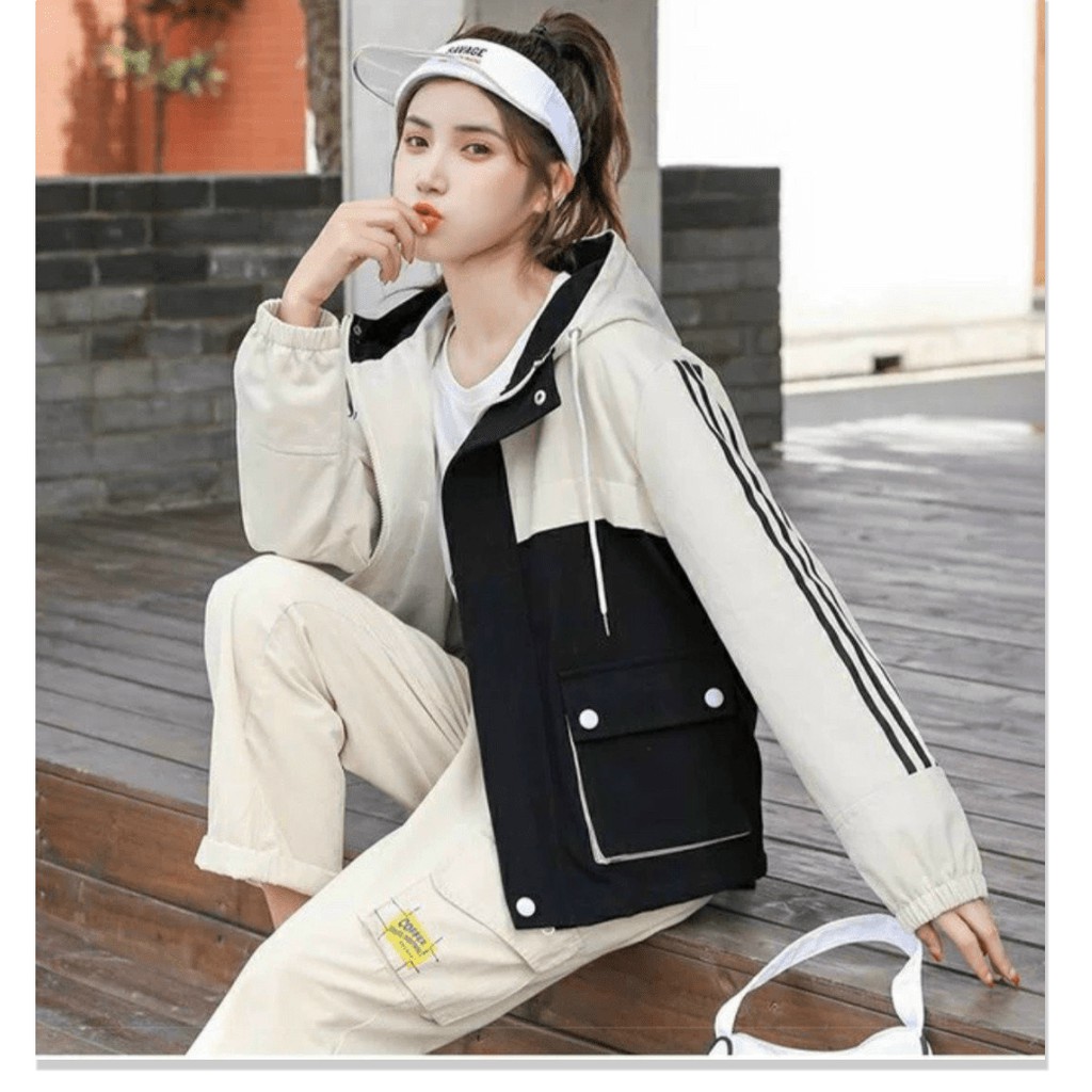 ÁO DÙ 2 LỚP TÚI HỘP PHỐI SỌC TAY PHONG CÁCH HÀN HOT