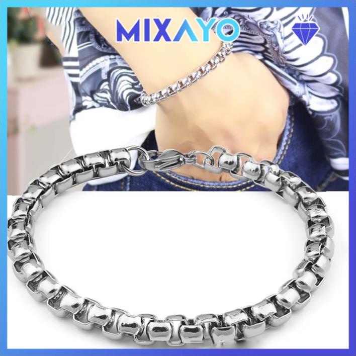Lắc tay nam inox cao cấp thời trang rẻ đẹp titan thép không gỉ kiểu bông dừa 7mm MIXAYO màu trắng PTLTNA101