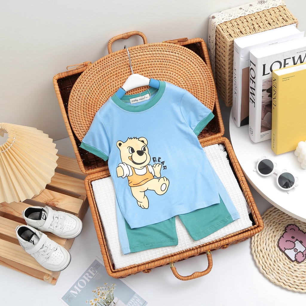 Đồ bộ MINKY MOM cho bé trai bé gái cộc tay thun lạnh, bộ quần áo trẻ em monky mom mặc nhà cho bé 1 2 3 4 5 tuổi BC025