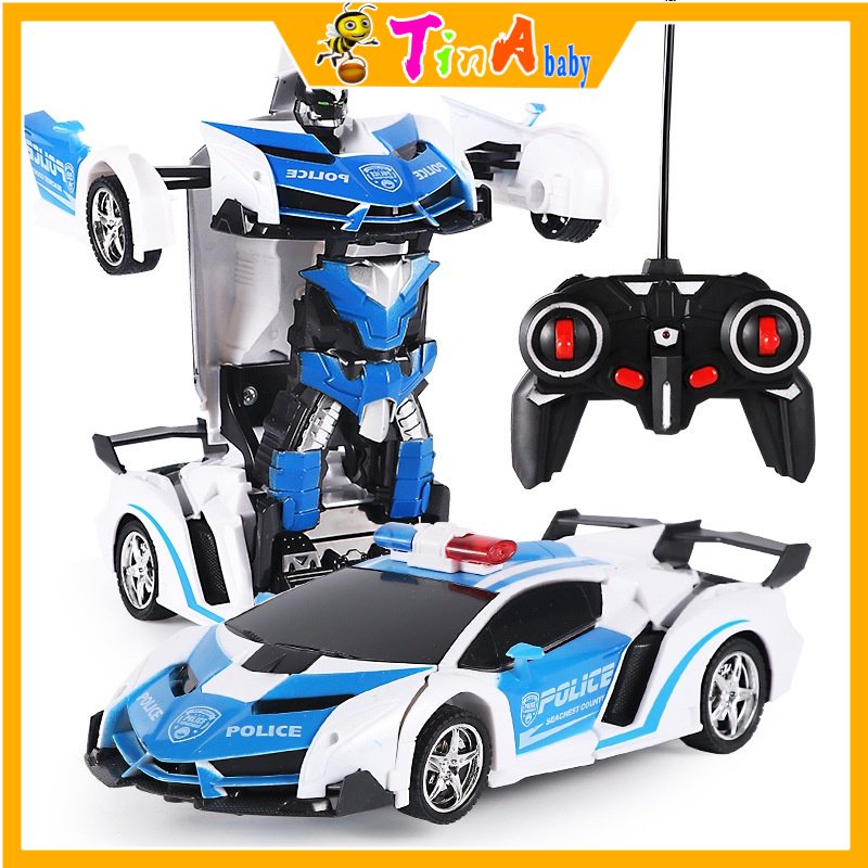 Ô tô điều khiển từ xa Robot biến hình Mykingdom đồ chơi rô bốt xe cảnh sát - có đèn địa hình E1005