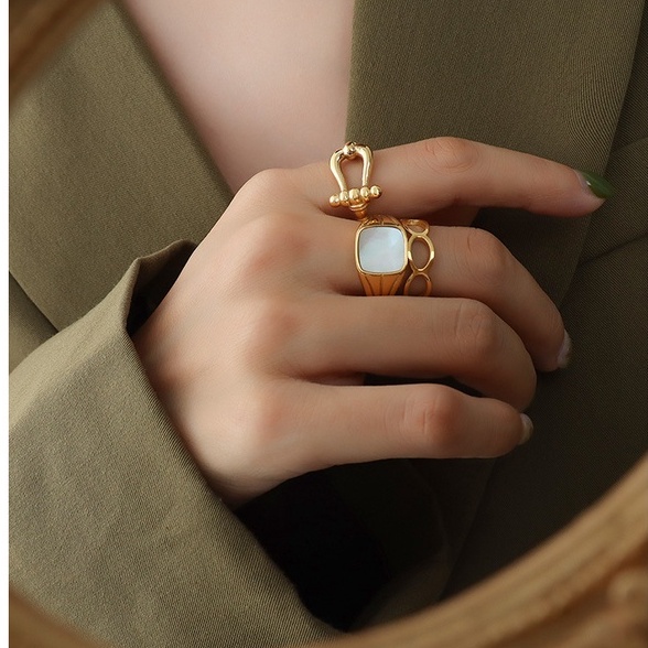Nhẫn nữ hở tuỳ chỉnh size đính thắt lưng vàng thời trang thanh lịch sang trọng Boho