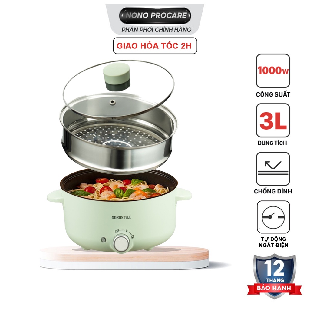 Nồi lẩu điện đa năng 1.3L - 3L màu xanh mint cao cấp dùng 2 - 4 người - Công suất 600W - 1000W nấu lẩu, mì, kho thịt