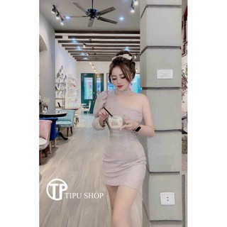 Đầm body lệch vai tay phồng