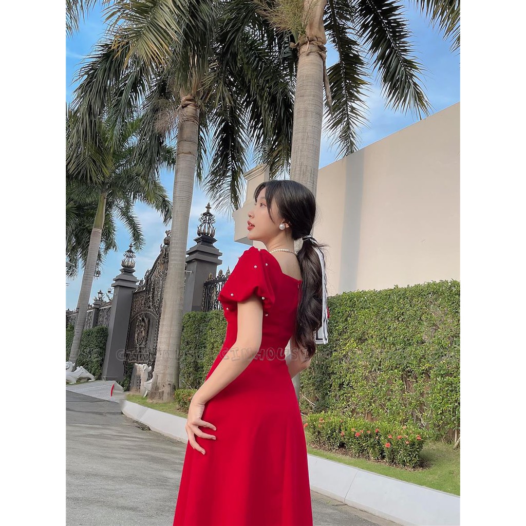 Đầm Đ đính ngọc 0033 ngực xếp cách điệu trẻ trung CIN HOUSE