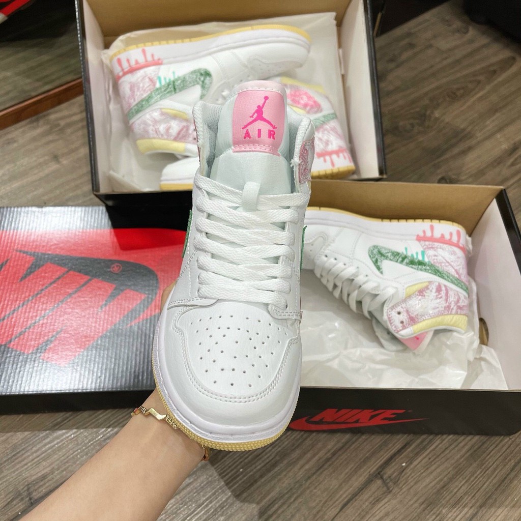 ✔️Giày Jordan 1 Mid Paint Drip Ice Cream GS Kem Chảy Fullbox✔️