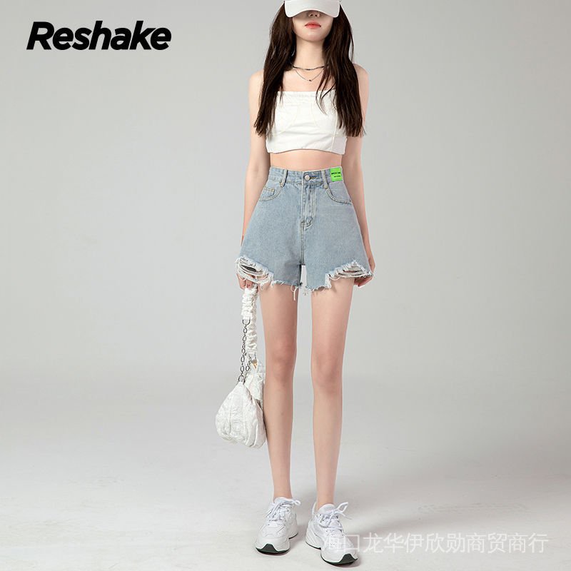 Quần Short Denim Lưng Thun Cao Phối Dây Rút Màu Đen Phong Cách Hàn Quốc Thời Trang Mùa Hè Cho Nam Và Nữ 2022 Quần Đùi Lưng Cao Thời Trang Cho Nữ