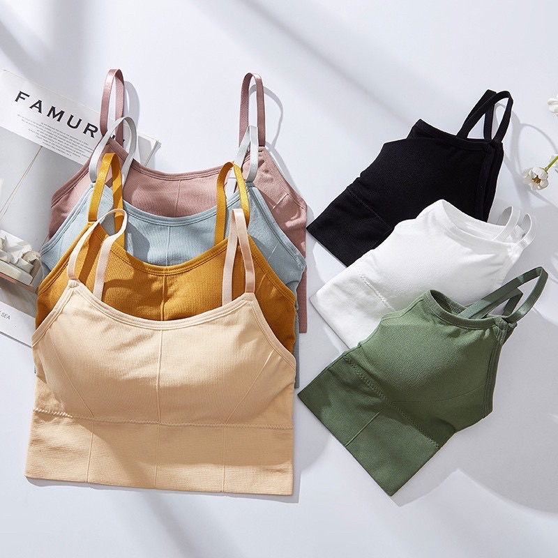 Áo bra tăm gân 2 dây có đệm ngực Áo croptop đai bản to dây có khuy