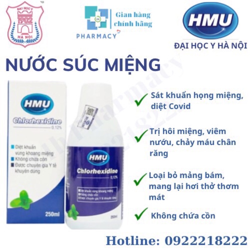 Nước súc miệng HMU chứa Chlorhexidine 0,12% chính hãng Đại học Y Hà Nội ơi