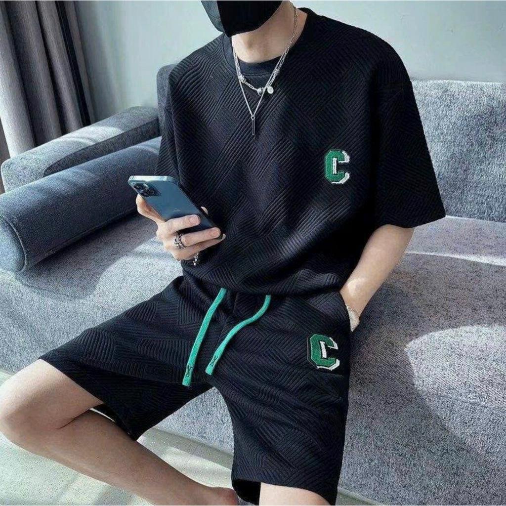 Bộ quần áo nam chữ C cổ tròn kiểu dáng Trung Quốc thoáng mát,năng động
