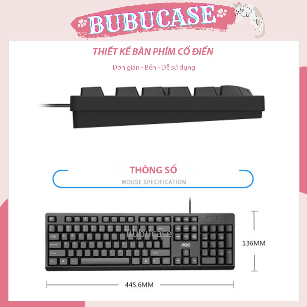 Bàn Phím Có Dây AOC KB161 Thiết Kế Cổ Điển - Phù Hợp Cho Làm Việc Văn Phòng, Gaming Giải Trí Cơ Bản, Đế Chống Trượt
