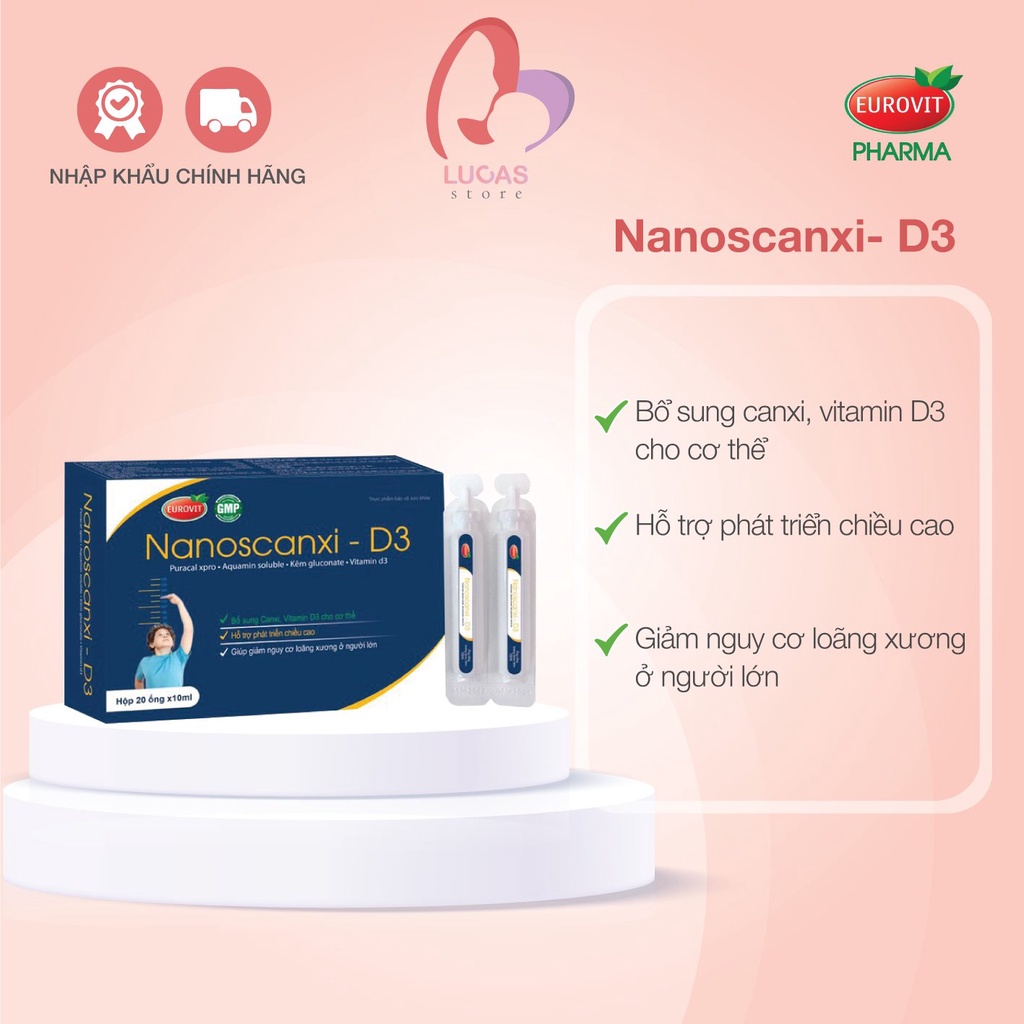 Canxi Nano Hữu Cơ Kết Hợp Vitmin D3 K2 Giúp Xương Răng Chắc Khỏe 20 Ống - TP086